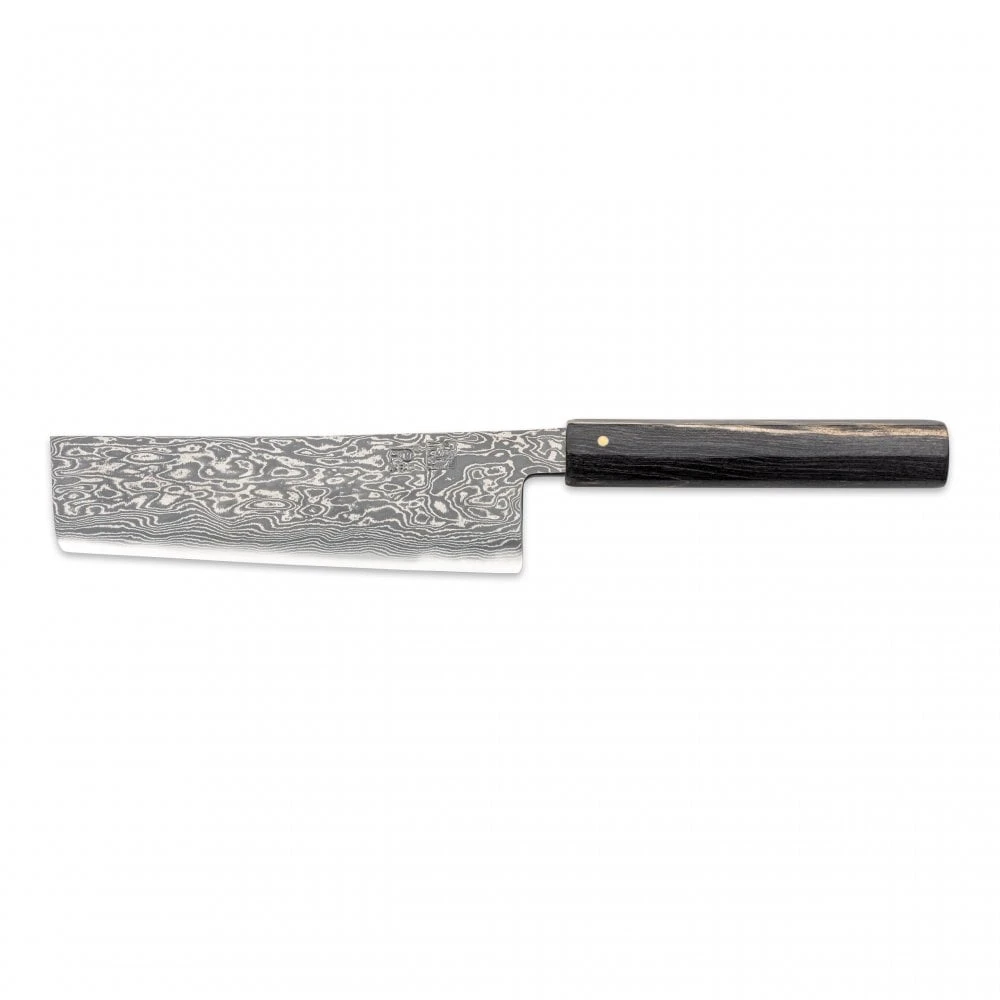 Hinoura Tsukasa FAN OUT Hinoura Tsukasa 16cm Nakiri Black Mushin Damascus Black Handle 3 Hinoura Tsukasa FAN OUT Hinoura Tsukasa 16cm Nakiri Black Mushin Damascus Black Handle