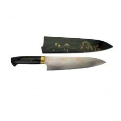 Takeshi Saji Takeshi Saji Makie -Art R2 AOGAMI NO.2 Coloured Damascus Japanese Chef's Gyuuto Knife 210mm With Urushi Laquered Saya And Custom Handle FUJI On Lake -Knives Shop takeshi saji makie art r2 aogami no 2 coloured damascus japanese chefs gyuuto knife 210mm with urushi laquered saya and custom handle fuji on lake p2122 12027 image