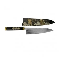 Takeshi Saji Takeshi Saji Makie -Art R2(SG2) Mirrored Damascus Japanese Chef's Gyuuto Knife 210mm With Urushi Laquered Saya And Handle FUJI RAIJIN -Knives Shop takeshi saji makie art r2 sg2 mirrored damascus japanese chefs gyuuto knife 210mm with urushi laquered saya and handle fuji raijin p2118 12021 image